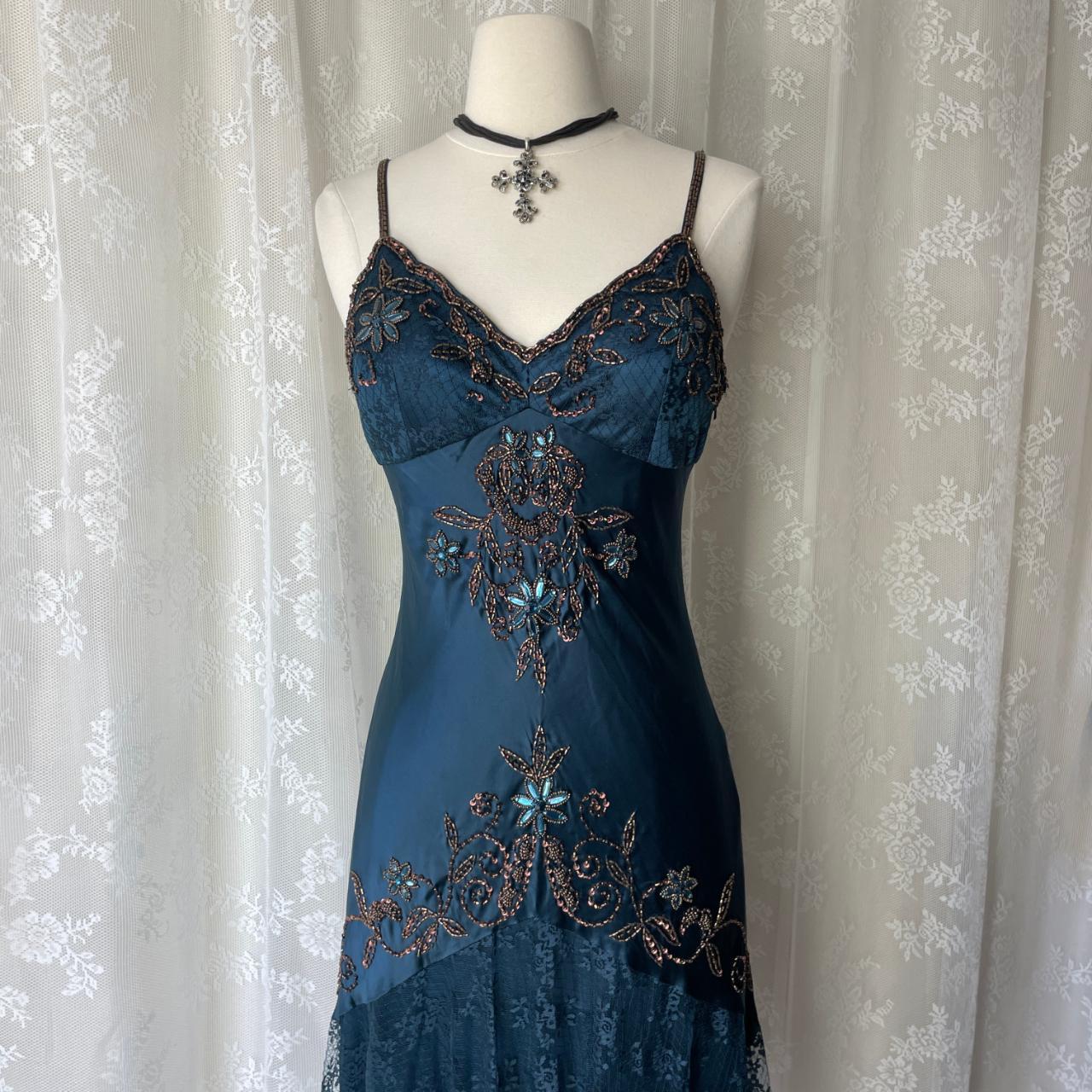 Dunkelblaues, ätherisches Meerjungfrauen-Abendkleid im Gothic-Stil mit hübschem Blumenmuster, Pailletten und Perlenbesatz, Midi-/Kurzformat, Homecoming-Kleid, Date-Kleid, Partykleid gh4617