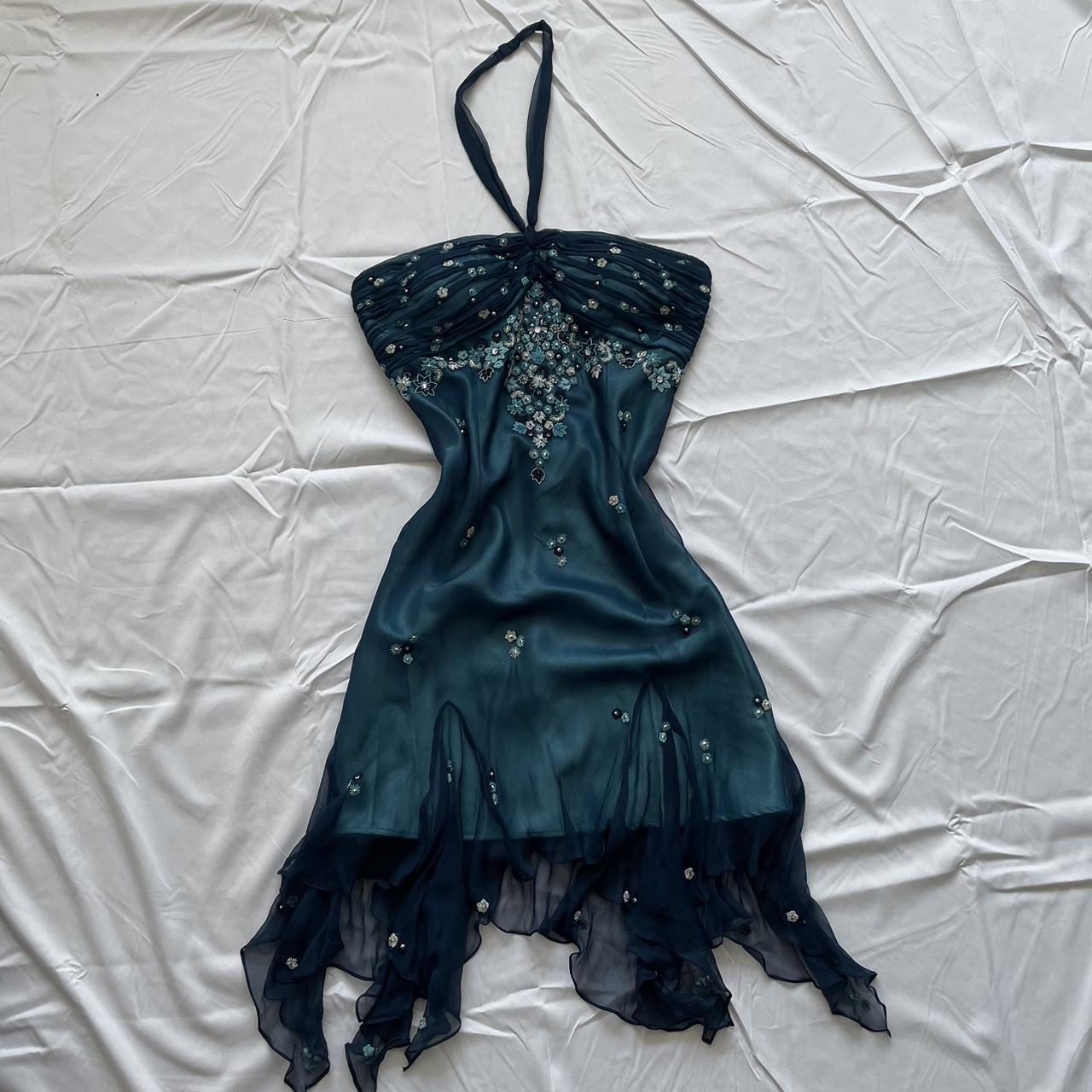 Girlhomeshops-Blue floral beaded short halter chiffon homecoming dress birthday party dress gh5263