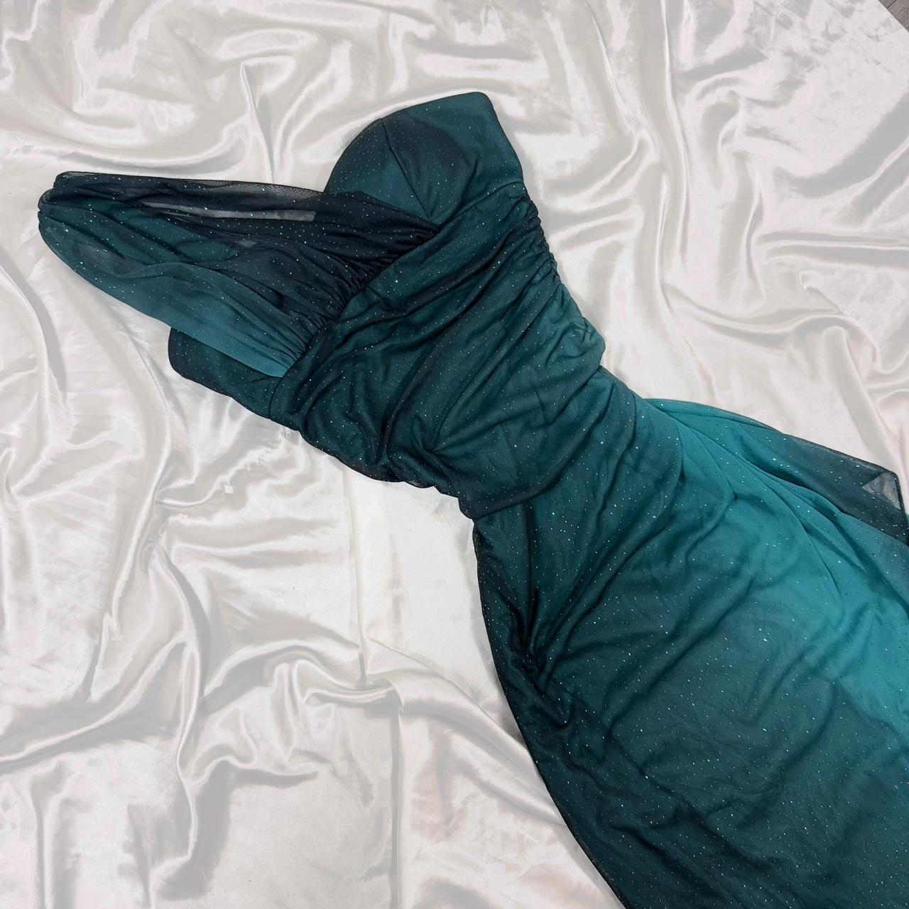 Robe de soirée longue en mousseline de soie, asymétrique, à paillettes bleu sarcelle, dégradé de couleurs, élégante et douce, robe de bal, robe de soirée, robe de bal, robe de fée, robe gothique, gh4180