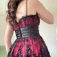 Deep Red Black Y2K Gothic Floral Sequined Tulle Satin Comfort Short Mini Homecoming Dress Party Dress gh4741