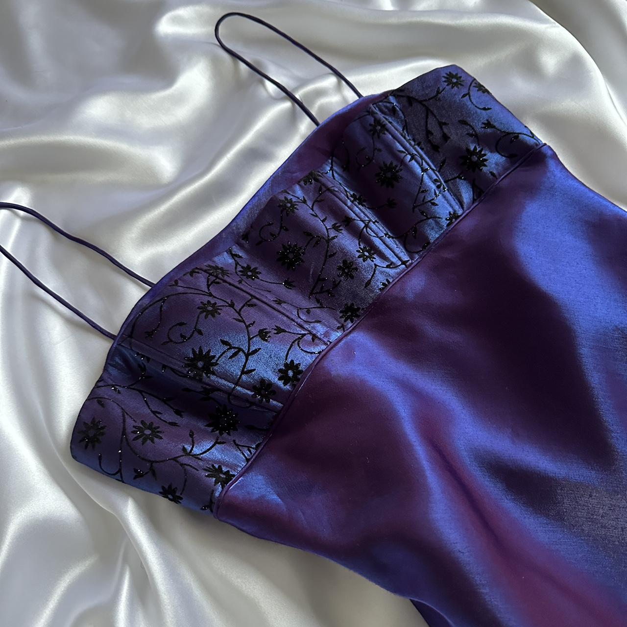 🔮✨Robe de soirée longue en satin irisé violet foncé et bleu brillant scintillant superbe unique élégant délicat floral robe de bal robe de soirée robe de fête d'anniversaire robe de bal gh3917
