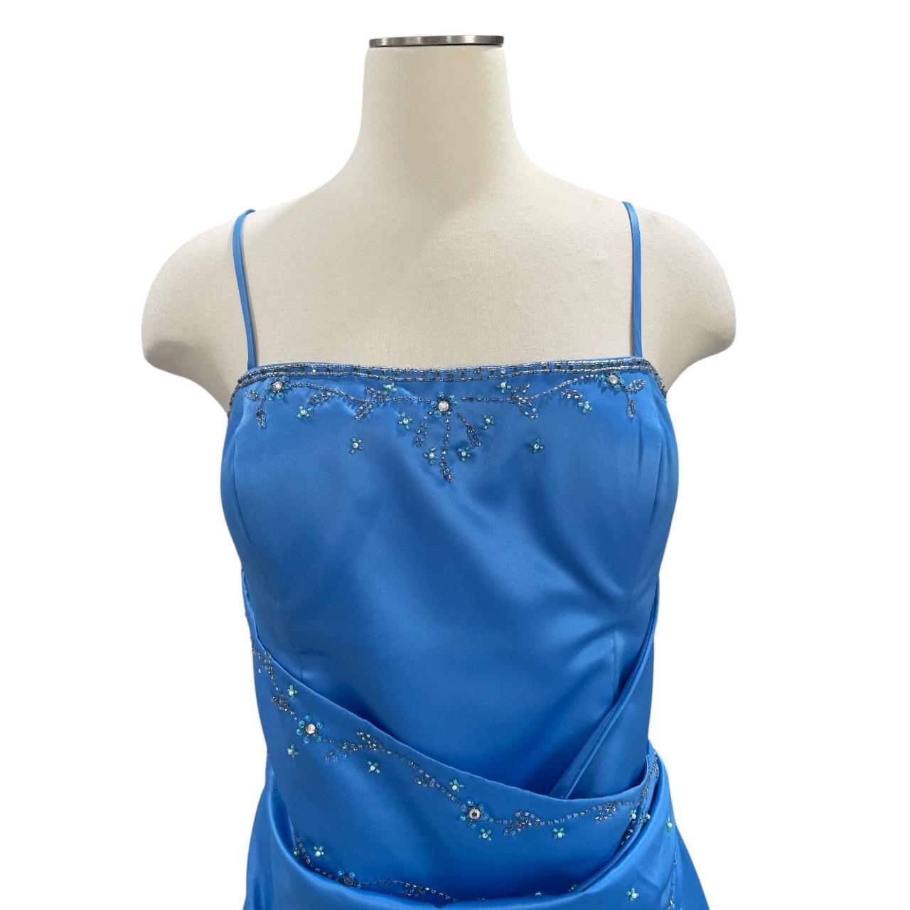 Robe de soirée longue en satin à fleurs, robe de soirée vintage glamour, perles bleues, gh4351