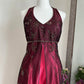 Robe de soirée longue en satin et tulle bordeaux, magnifique, exquise, avec perles, élégante, bretelles, gh3439