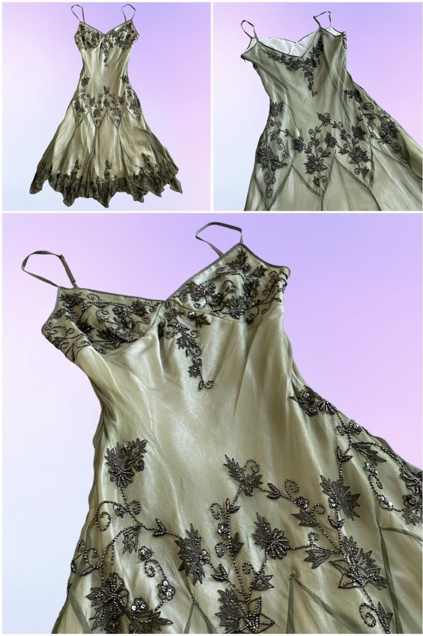 Robe de soirée asymétrique mi-longue en mousseline de soie, élégante et élégante, style vintage, à perles, style vintage, pour anniversaire, mariage, fête, bal, gh4017