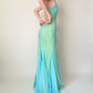 Green Blue Vintage Beads Rhinestones Women's Tulle Mermaid Slim Fit Long Prom Dress Vintage Backless Stunning Formal Ball Gown Evening Dress gh4589