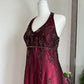 Robe de soirée longue en satin et tulle bordeaux, magnifique, exquise, avec perles, élégante, bretelles, gh3439