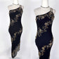 Robe de soirée longue en mousseline de soie et tulle, élégante, style vintage, élégante, délicate, argentée, avec perles florales, ourlet asymétrique, gh3721