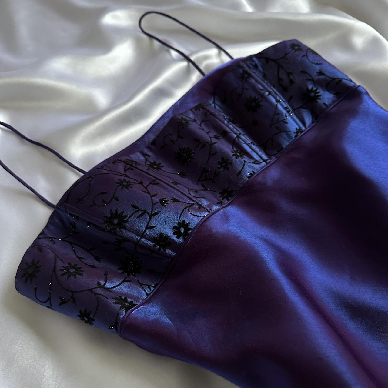 🔮✨Robe de soirée longue en satin irisé violet foncé et bleu brillant scintillant superbe unique élégant délicat floral robe de bal robe de soirée robe de fête d'anniversaire robe de bal gh3917