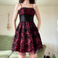 Deep Red Black Y2K Gothic Floral Sequined Tulle Satin Comfort Short Mini Homecoming Dress Party Dress gh4741