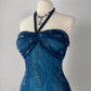 Dunkelblaues Meerjungfrau-Kleid mit Perlen, lang, Chiffon, formelles Abschlussball-Abendkleid, Hochzeitsgast-Partykleid, griechisches Neckholder-Kleid, gh3617b