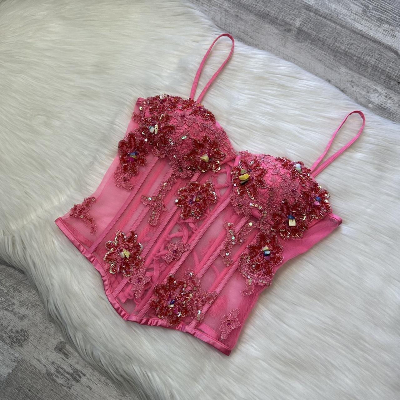 Robe longue de soirée élégante en deux pièces, ornée de perles roses, gh4309