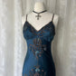 Dunkelblaues, ätherisches Meerjungfrauen-Abendkleid im Gothic-Stil mit hübschem Blumenmuster, Pailletten und Perlenbesatz, Midi-/Kurzformat, Homecoming-Kleid, Date-Kleid, Partykleid gh4617