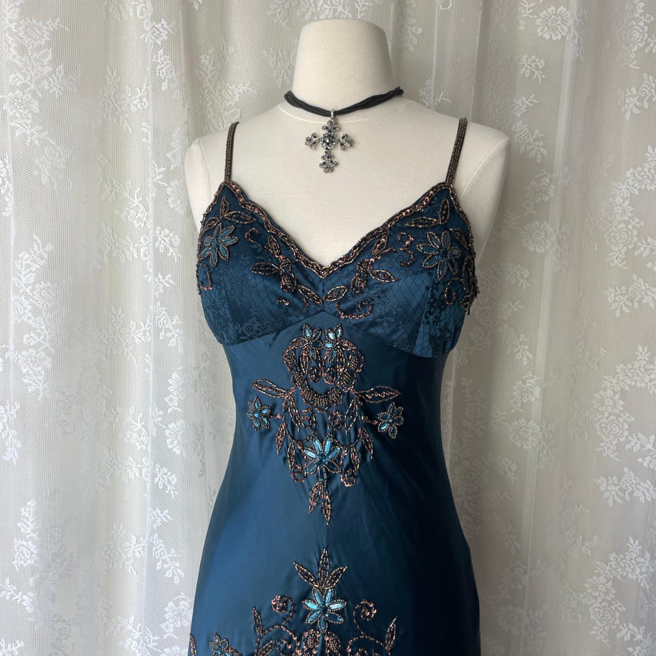 Dunkelblaues, ätherisches Meerjungfrauen-Abendkleid im Gothic-Stil mit hübschem Blumenmuster, Pailletten und Perlenbesatz, Midi-/Kurzformat, Homecoming-Kleid, Date-Kleid, Partykleid gh4617