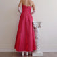 Robe de soirée longue en satin rose foncé arc-en-ciel, style vintage, avec perles, style princesse, fantaisie, style trompette, gh4349