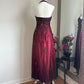 Robe de soirée longue en satin et tulle bordeaux, magnifique, exquise, avec perles, élégante, bretelles, gh3439