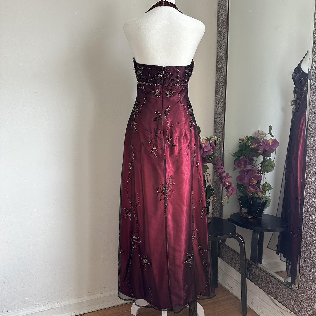 Robe de soirée longue en satin et tulle bordeaux, magnifique, exquise, avec perles, élégante, bretelles, gh3439