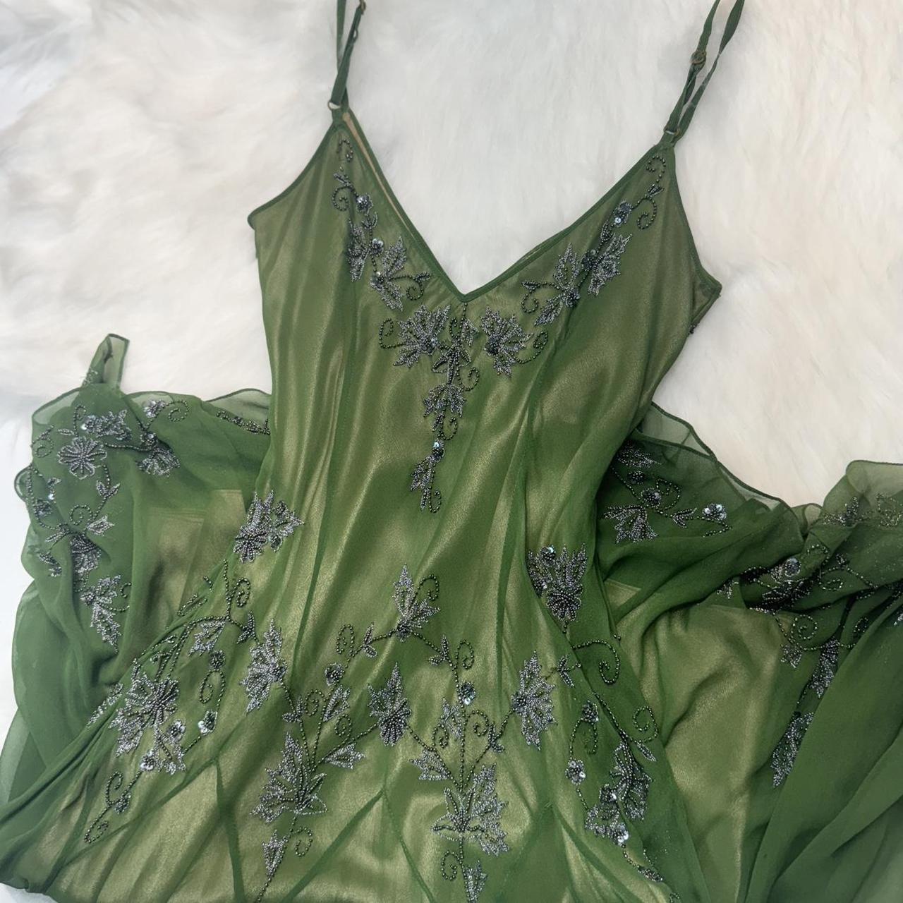 Grünes Vintage-Mode-elegantes, exquisites, perlenbesetztes, langes Chiffon-Hosenträgerkleid mit Blumenstickerei, Ballkleid, Abendkleid, Partykleid, Abschlussballkleid gh3720