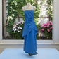 Robe de soirée longue en satin à fleurs, robe de soirée vintage glamour, perles bleues, gh4351