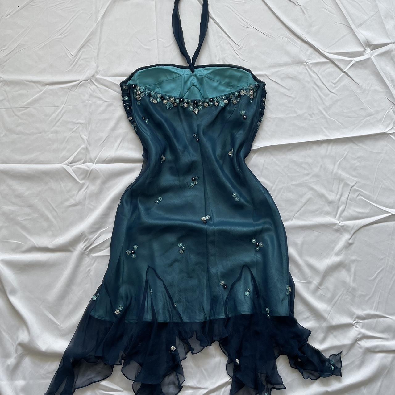 Girlhomeshops-Blue floral beaded short halter chiffon homecoming dress birthday party dress gh5263