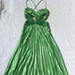 Green Vintage Fashion Playful Deep V Exquisite Beaded Sequin Camisole Long Backless Satin Fairy Ball Gown Prom Dress Evening Gown Birthday Party Dress gh3960