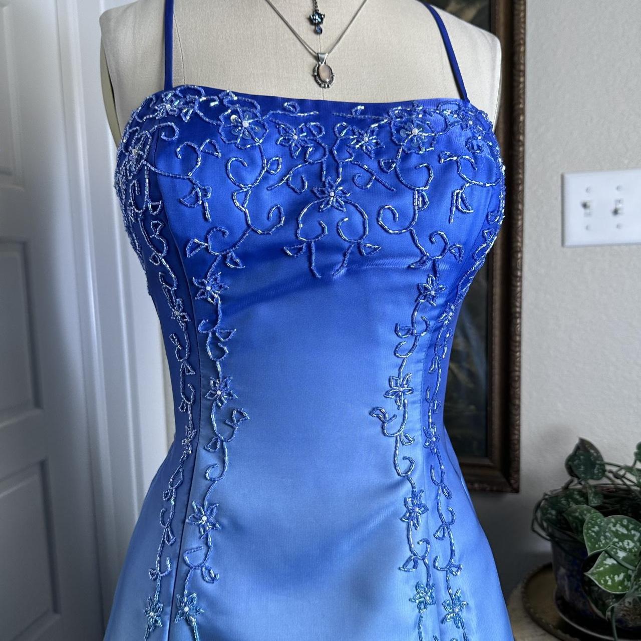 Robe de soirée longue et élégante, bleu clair, dégradé, vintage, perles, élégante, élégante, robe de bal, robe de soirée, gh3689