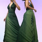 🍃✨Umwerfend schönes, fließendes, glänzendes Ballkleid aus Chiffon mit Retro-Farbverlauf und V-Ausschnitt, langes Abendkleid, Partykleid gh4674