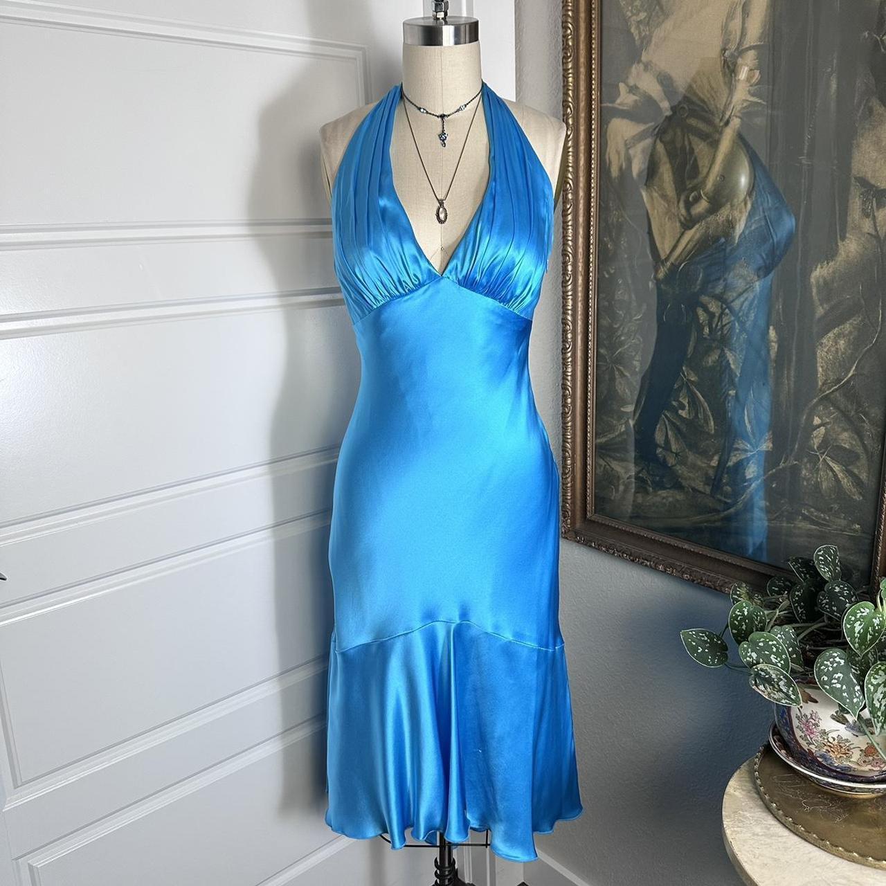Girlhomeshops--Blue simple fashion ruffled short satin suspenders formal homecoming dress gh5501