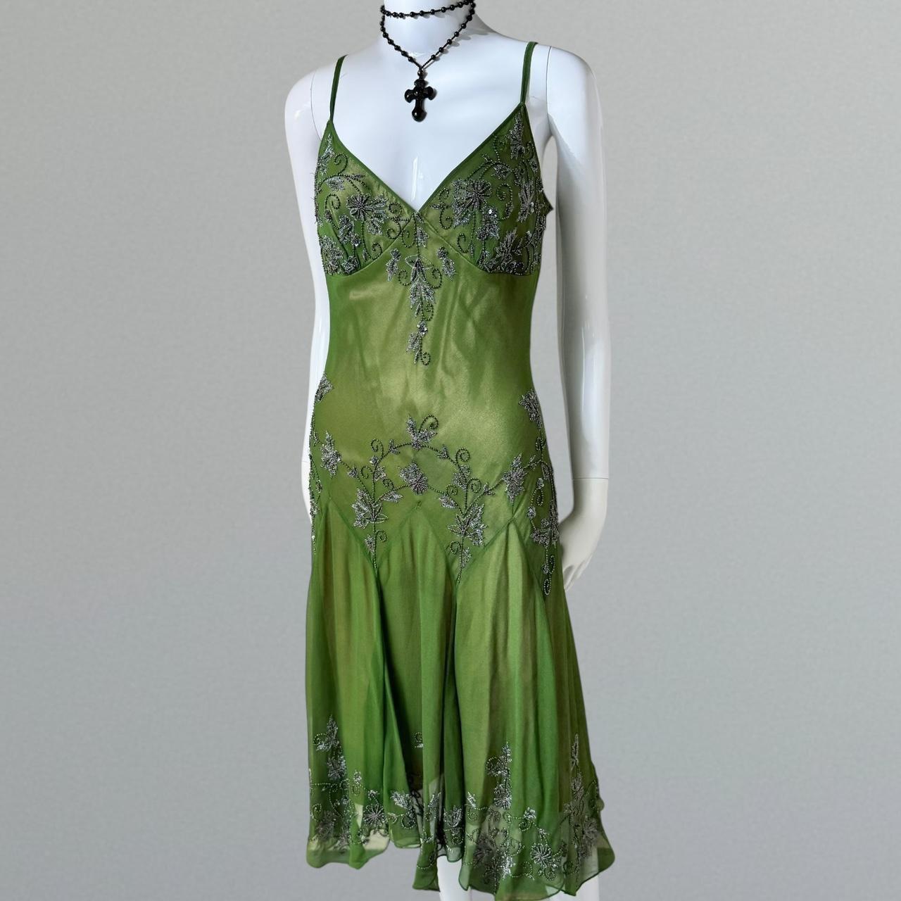 Grünes Vintage-Mode-elegantes, exquisites, perlenbesetztes, langes Chiffon-Hosenträgerkleid mit Blumenstickerei, Ballkleid, Abendkleid, Partykleid, Abschlussballkleid gh3720