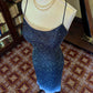 Girlhomeshops--Vintage blue grey gradient beaded sequined long chiffon prom dress gh5540