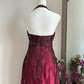 Robe de soirée longue en satin et tulle bordeaux, magnifique, exquise, avec perles, élégante, bretelles, gh3439
