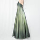 Robe de soirée longue en mousseline de soie et tulle, style empire, vert, vintage, ombré, florale, perles, col licou, gh3606