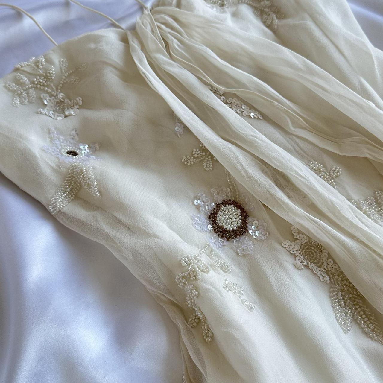 Elfenbein wunderschönes leichtes, zartes, mit Perlen besetztes Spaghettiträger-Lang-Chiffon-Ballkleid-Abendkleid-Partykleid gh3336