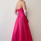 Robe de soirée longue en satin rose foncé arc-en-ciel, style vintage, avec perles, style princesse, fantaisie, style trompette, gh4349