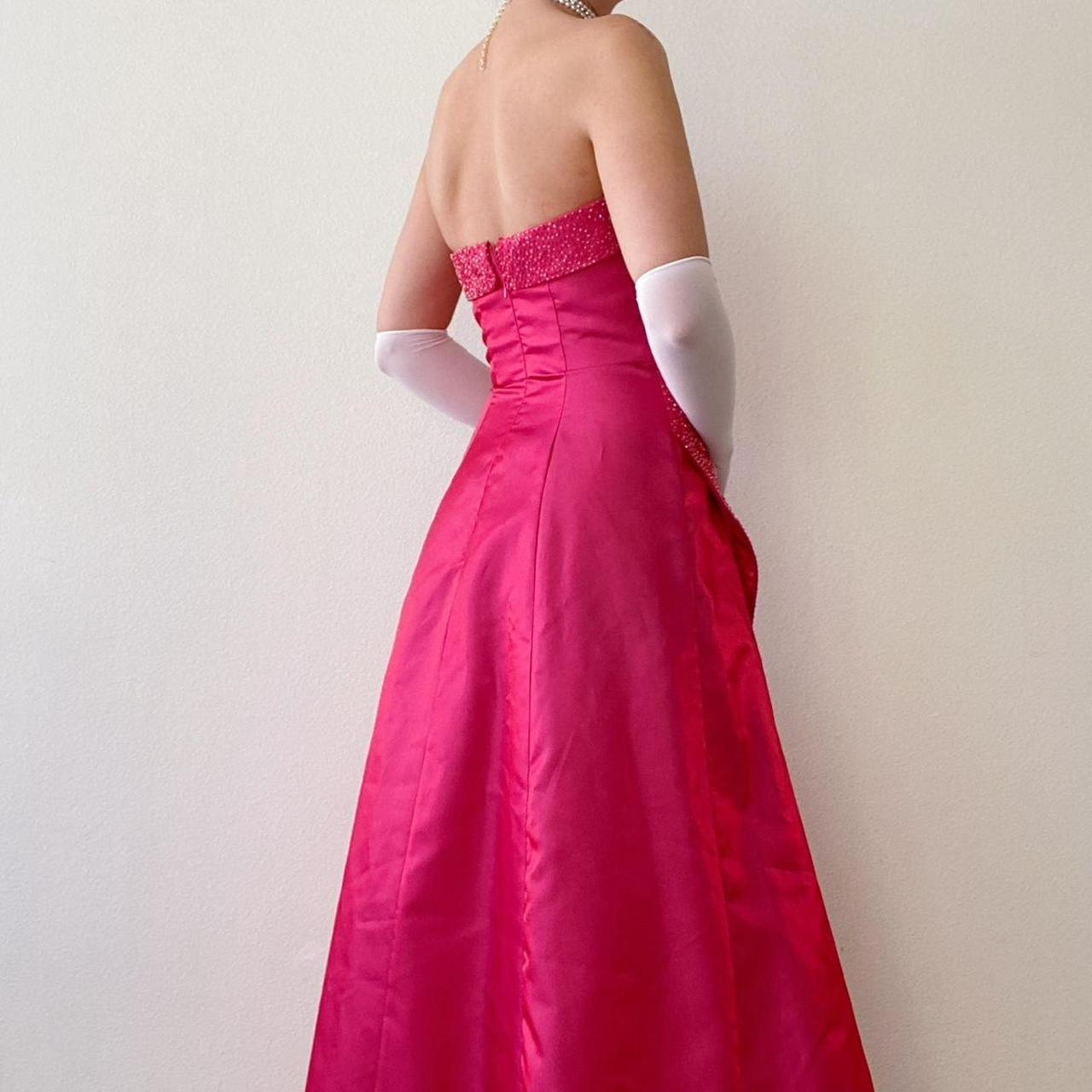 Robe de soirée longue en satin rose foncé arc-en-ciel, style vintage, avec perles, style princesse, fantaisie, style trompette, gh4349