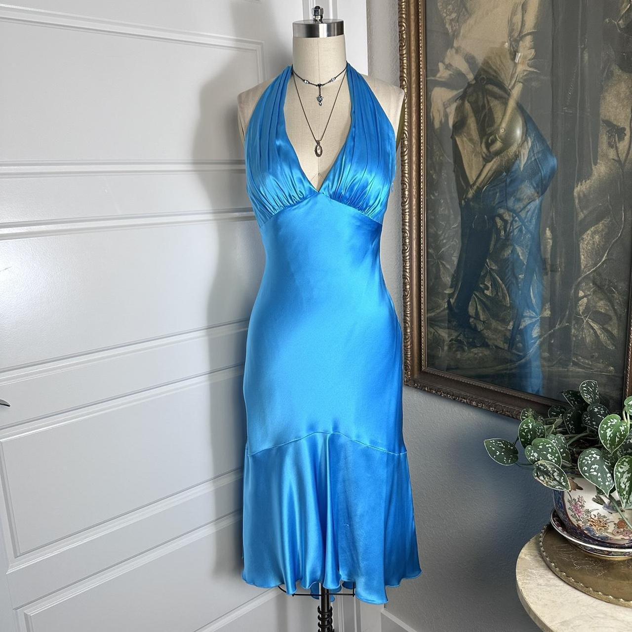 Girlhomeshops--Blue simple fashion ruffled short satin suspenders formal homecoming dress gh5501