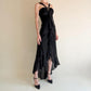 Girlhomeshops - Robe de bal longue noire en mousseline à volants, robe de remise de diplôme gh5646