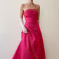 Robe de soirée longue en satin rose foncé arc-en-ciel, style vintage, avec perles, style princesse, fantaisie, style trompette, gh4349