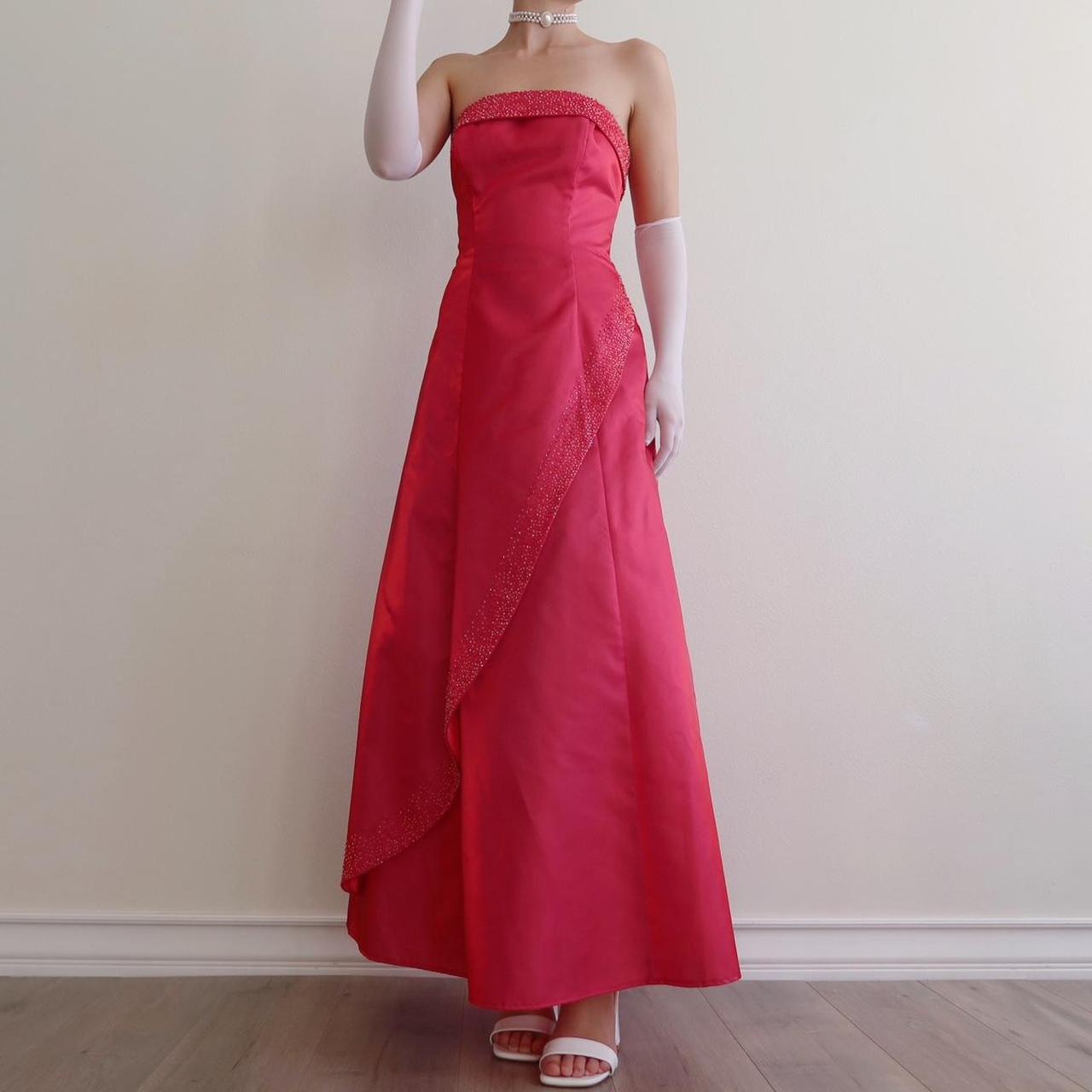 Robe de soirée longue en satin rose foncé arc-en-ciel, style vintage, avec perles, style princesse, fantaisie, style trompette, gh4349