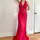 Robe de bal longue en satin et tulle, style vintage, ludique et sexy, rose vif, décolleté en V profond, motif floral délicat, perles, col carré, robe de soirée, robe de fête d'anniversaire, gh3958