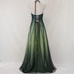 Robe de soirée longue en mousseline de soie et tulle, style empire, vert, vintage, ombré, florale, perles, col licou, gh3606