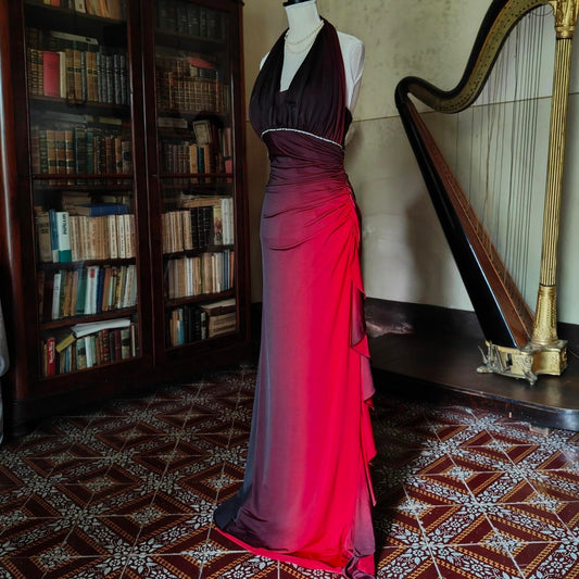 Girlhomeshops--Burgundy black gradient retro fashion long chiffon fairy dress prom dress gh5545