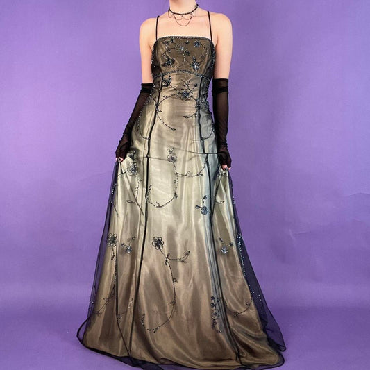 Golden Brown Delicate Beaded Long Tulle Elegant Ball Gown Evening Dress Formal Birthday Party Dress Prom Dress gh3614