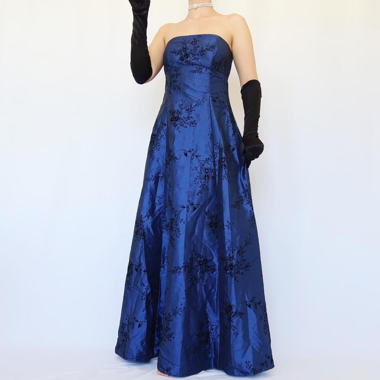 Robe de soirée longue en velours bleu marine, style vintage floral, style trompette, gh4350