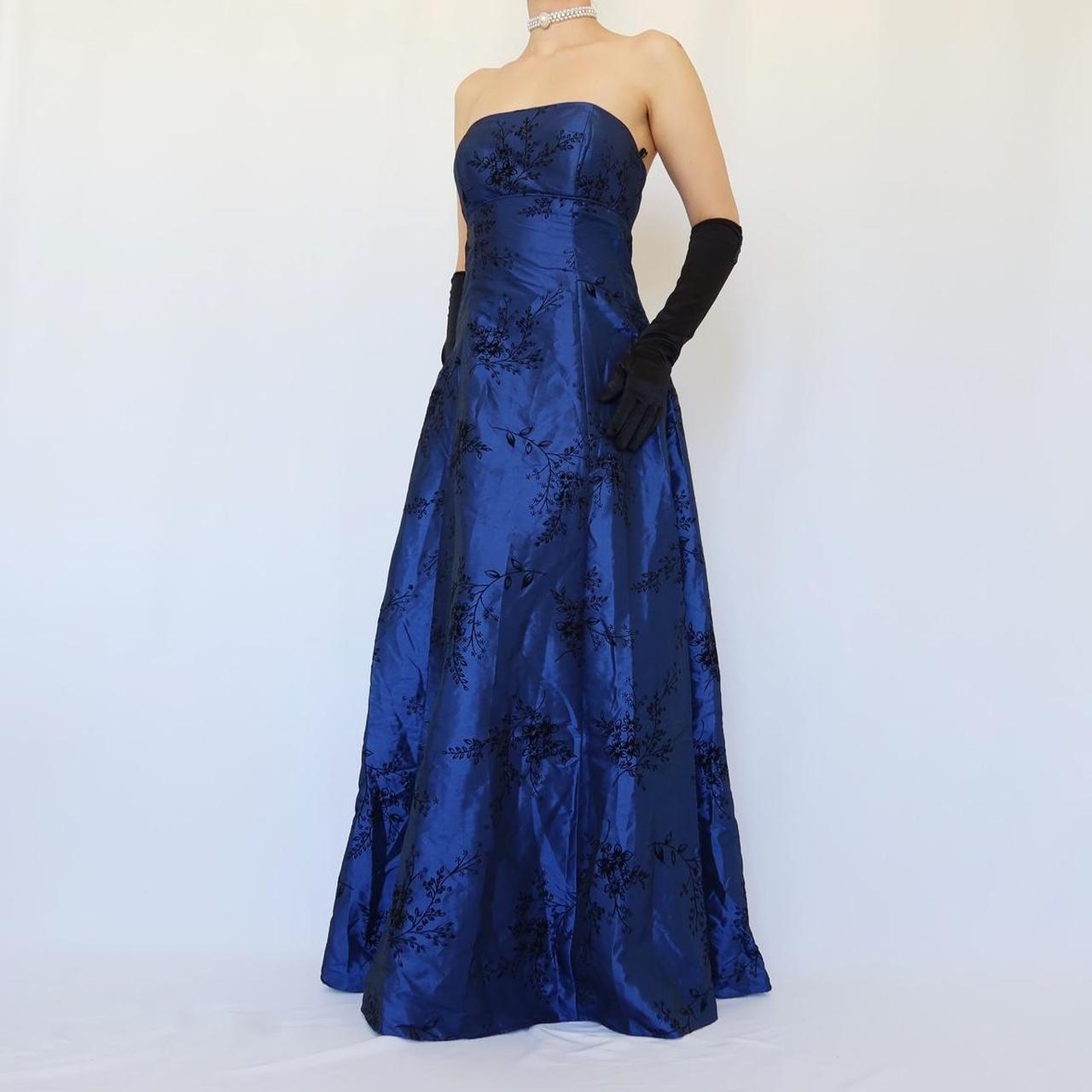 Robe de soirée longue en velours bleu marine, style vintage floral, style trompette, gh4350