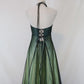 Robe de soirée longue en mousseline de soie et tulle, style empire, vert, vintage, ombré, florale, perles, col licou, gh3606