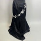 Robe de soirée longue en satin à bretelles spaghetti florales, élégante et magnifique, noire et blanche, longueur au sol, robe de bal, robe de soirée, gh3541