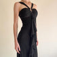 Girlhomeshops - Robe de bal longue noire en mousseline à volants, robe de remise de diplôme gh5646