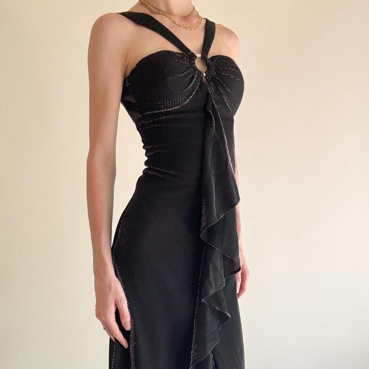 Girlhomeshops - Robe de bal longue noire en mousseline à volants, robe de remise de diplôme gh5646