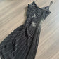 Robe de soirée longue en mousseline de soie et tulle, élégante et sophistiquée, style vintage, avec des papillons argentés et des perles, gh3722