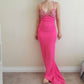Pink Fashion Elegant V-neck Exquisite Beading Spaghetti Strap Backless Lace-up Long Satin prom dress Evening Dress Party Dress gh3580